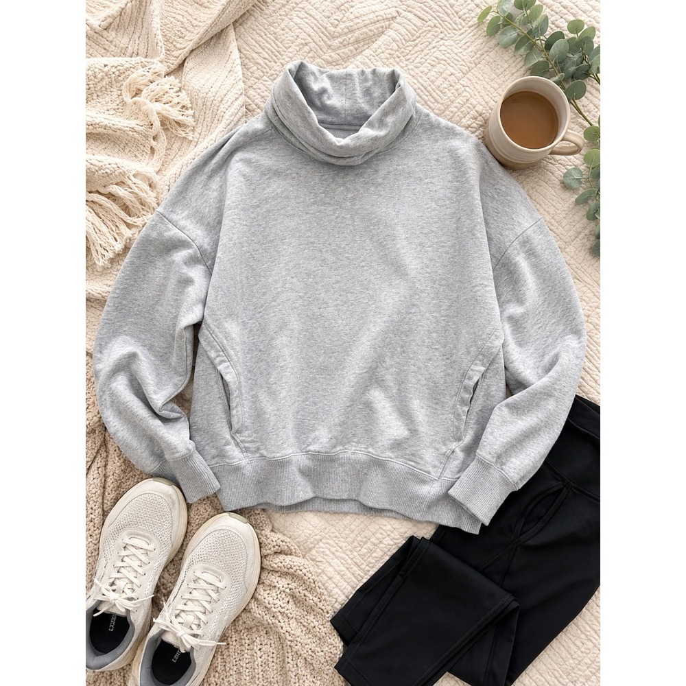 Aerie Gray Funnel‎ Neck Sweatshirt Small Oversized Pullover Cozy Lounge